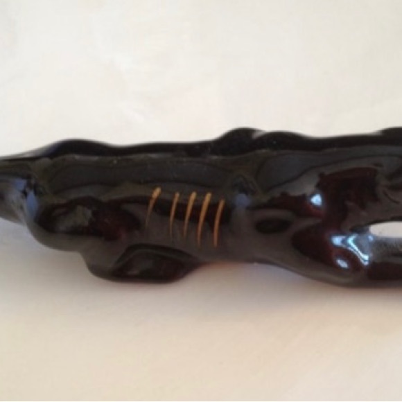 Panther Black Cat Ceramic Japan Animal Wild Jaguar Figurine 1950's Red Clay - Picture 3 of 5